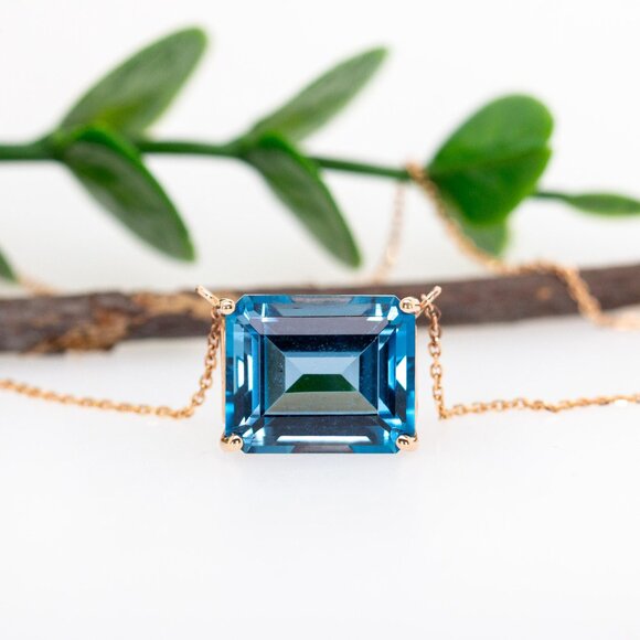 8.3cts London Blue Topaz Necklace in 14K Solid Gold | Fine Jewelry - Picture 4 of 8